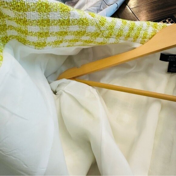 Halogen x Atlantic-Pacific Neon Green Tweed Blazer Jacket Size 10 NWOT - Picture 12 of 14